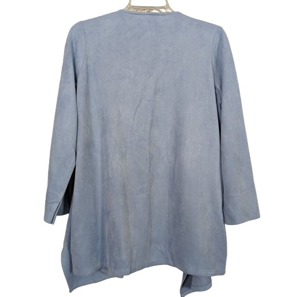 Gretchen Scott long sleeve blue faux suede waterfall open cardigan S - Picture 7 of 7